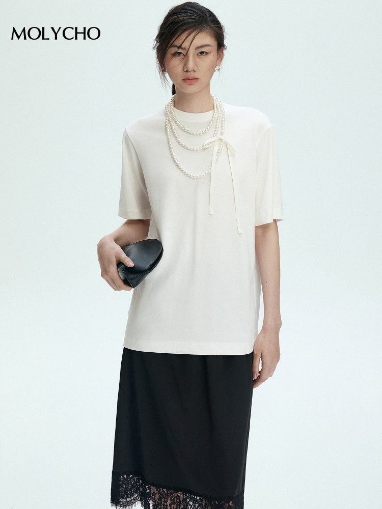 White T-shirt with Necklace Set_BDHL7434