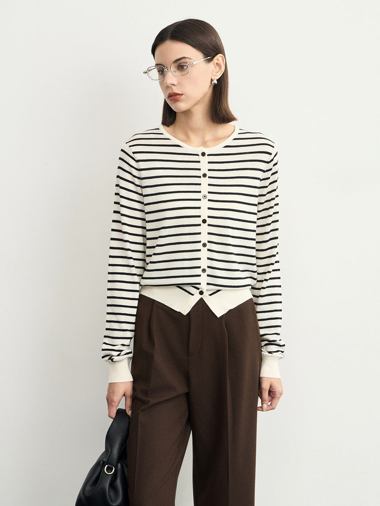 Stripe Round-Neck Cardigan_BDHL6621