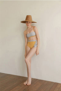 High Waist Striped Split Bandeau Bikini_HL3233
