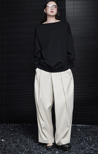 Beige Loose Drape Pants_BDHL6433