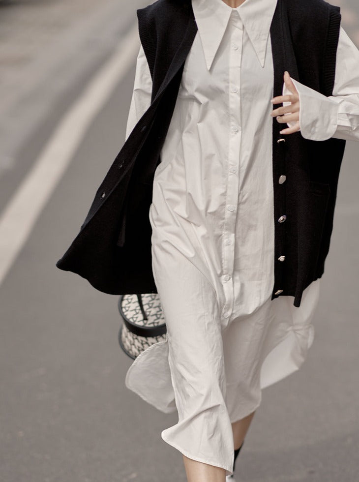 Mid Length Long Sleeved Shirt Dress_BDHL6156