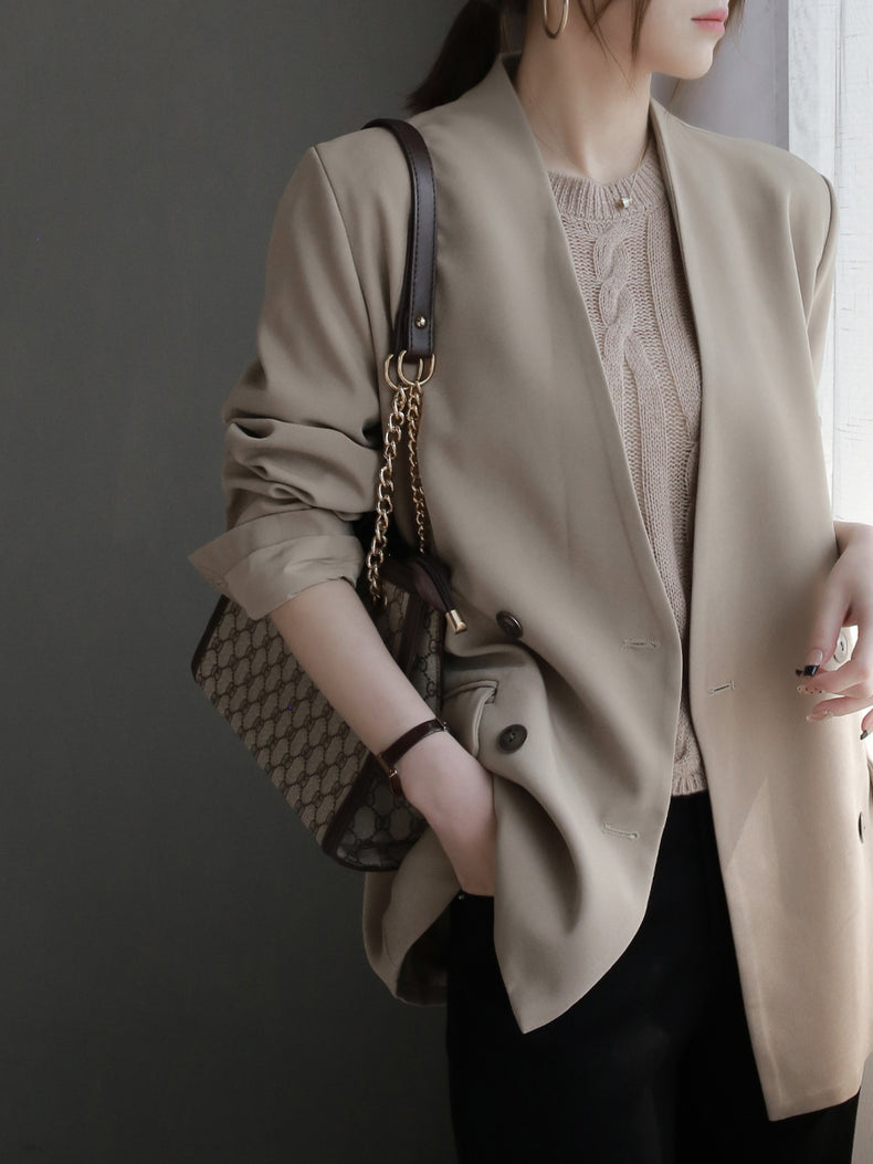 Collarless Slim Suit Jacket_BDHL7260