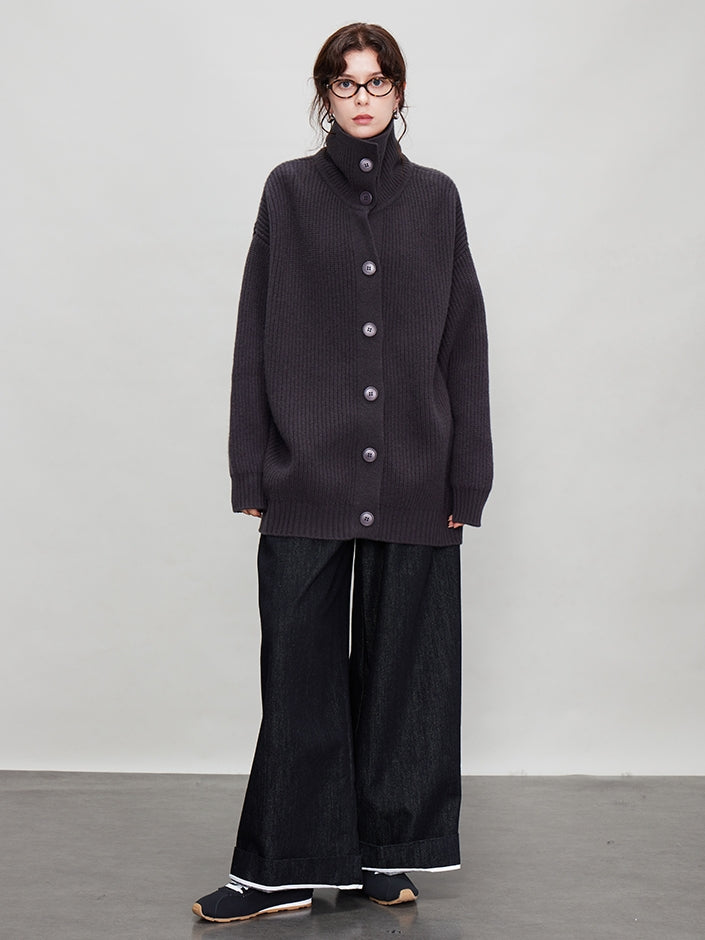 厚針織長版翻領開襟衫_BDHL7942