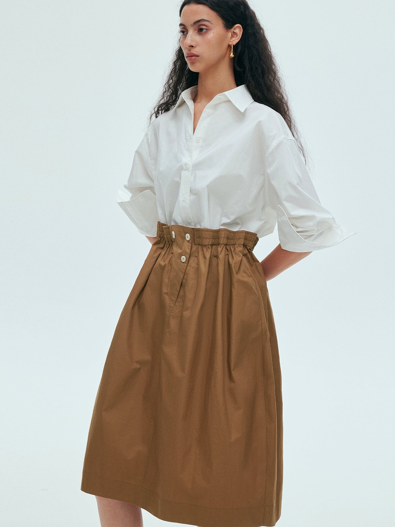 Elastic Waistband Pleated Skirt_BDHL7630