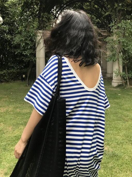 Backless Striped Sleeveless Dress_BDHL7548