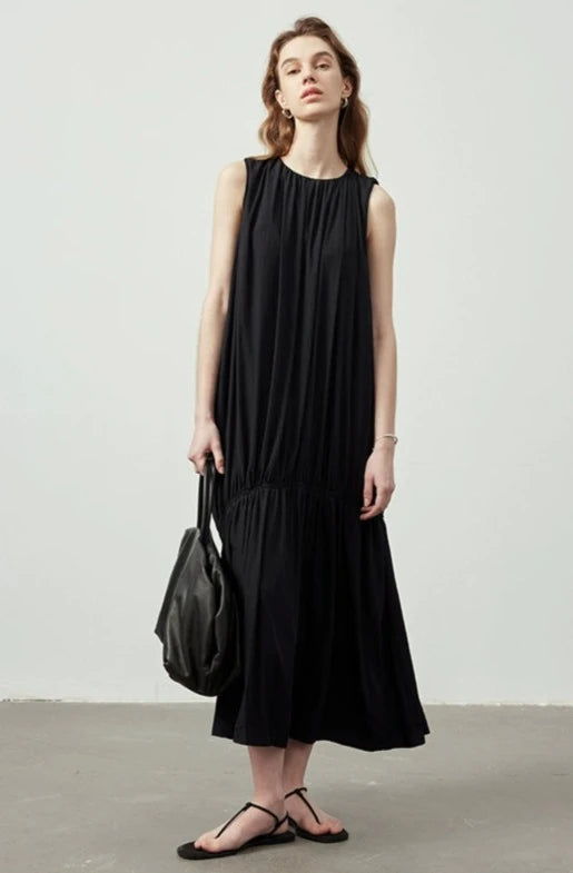 Draped Gathered Sleeveless Dress_BDHL6149