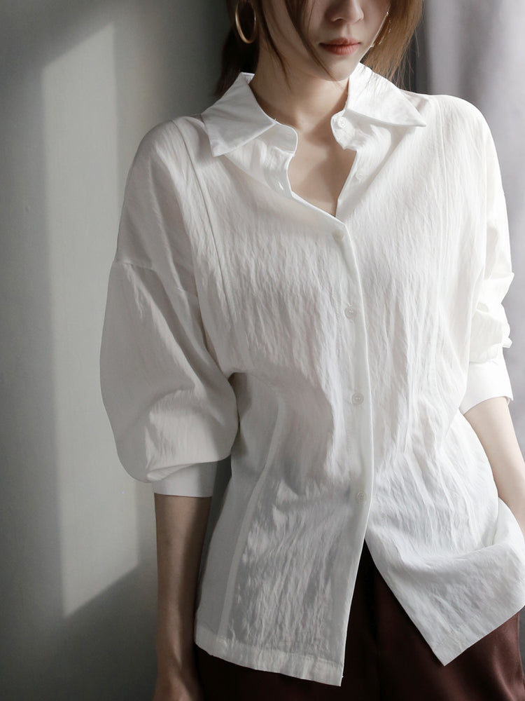 Back Button Drape Shirt_BDHL7020