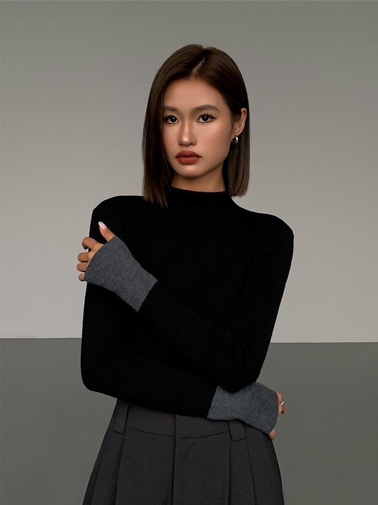 Color-Block Long-Sleeved Knit Tops_BDHL8026