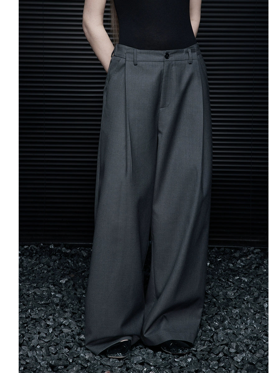 Gray Mid-Rise Drape Unique Pants_BDHL7639