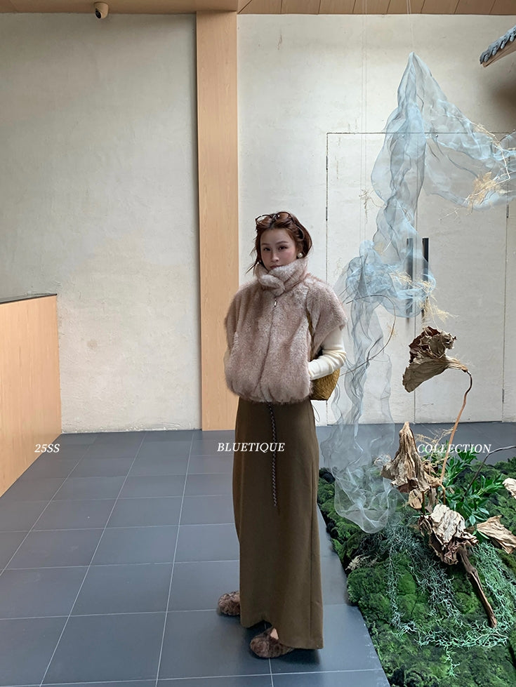 Stand Collar Zipper Fur Vest_BDHL8015