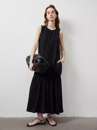 Draped Gathered Sleeveless Dress_BDHL6149