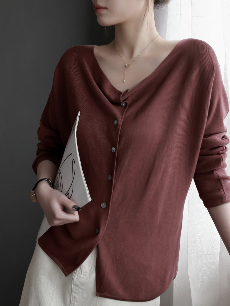 Loose-Collared Knitted Cardigan_BDHL7263
