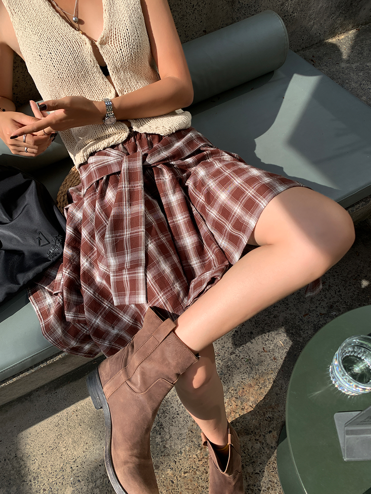 Plaid A-Line Irregular Skirt_BDHL6104