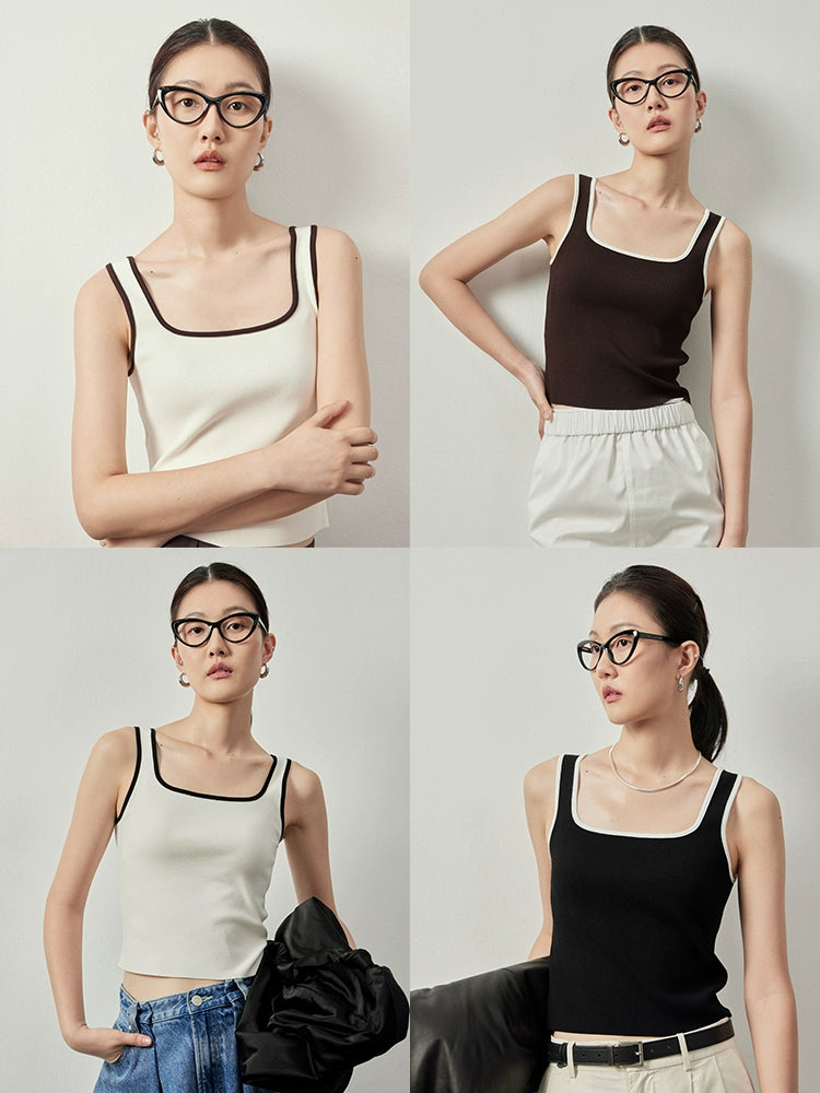 Square Neck Color Blocking Tank Top_BDHL6059