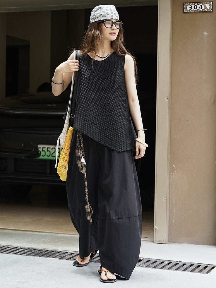 Irregular Round Neck Sleeveless Tops_BDHL7627