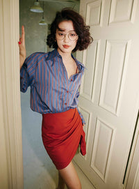 Draped Red Tight Skirt_BDHL6009