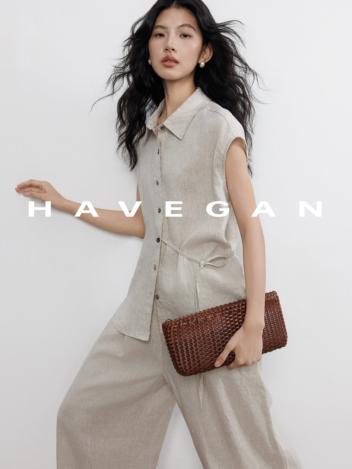 Waist-Strap Sleeveless Shirt And Casual Pants Set_BDHL7481
