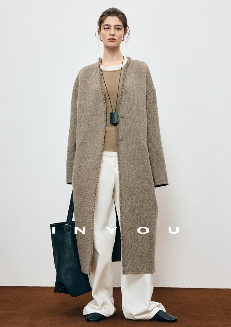 Collarless Fluffy Long Coat_BDHL7909