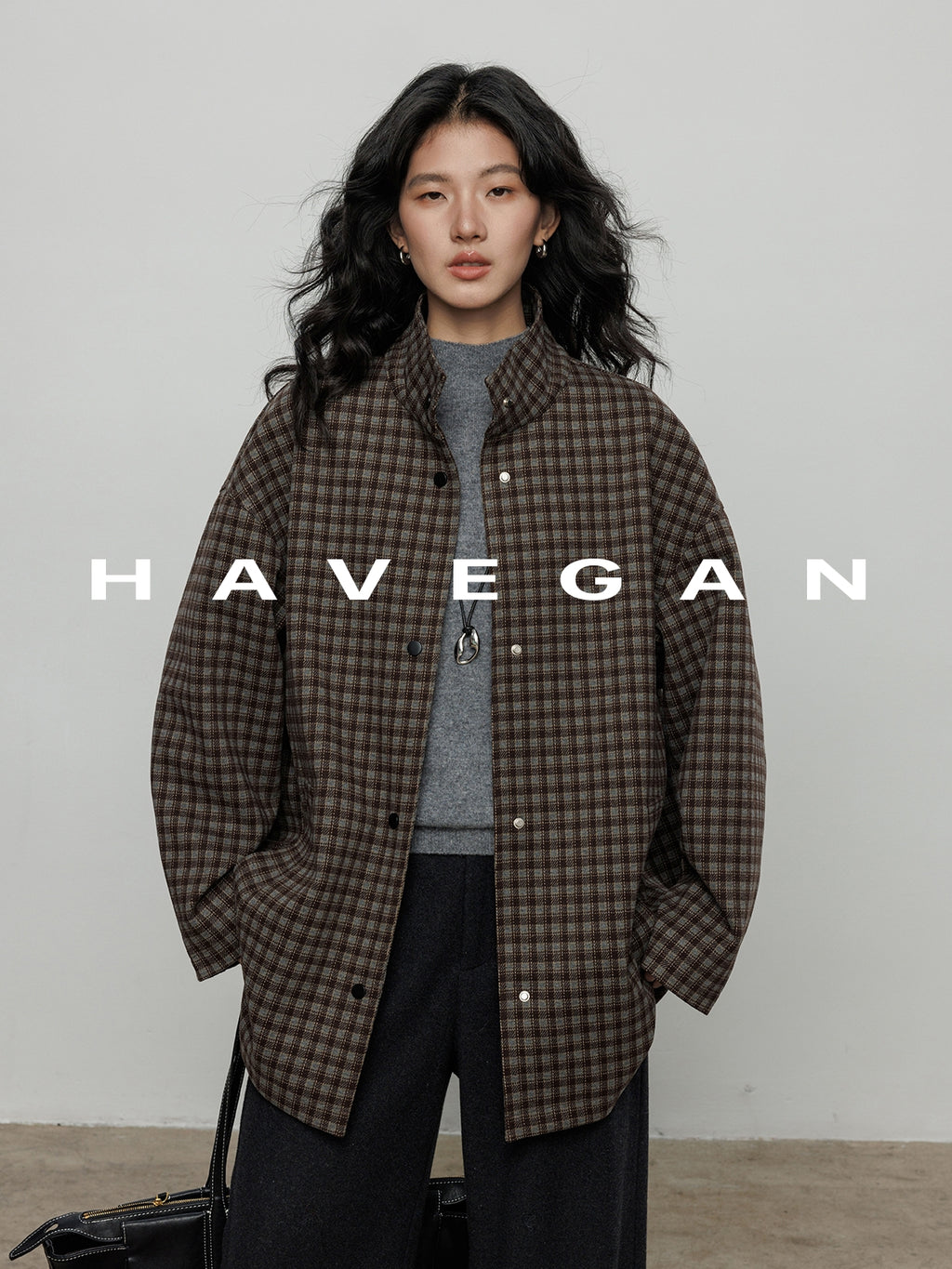 立領格紋上衣_BDHL7961