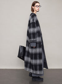 Plaid V-Neck Long Coat_BDHL6605