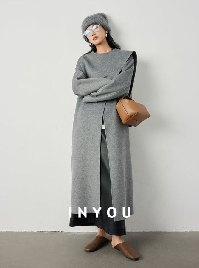 Scarf collar long coats_BDHL5292 