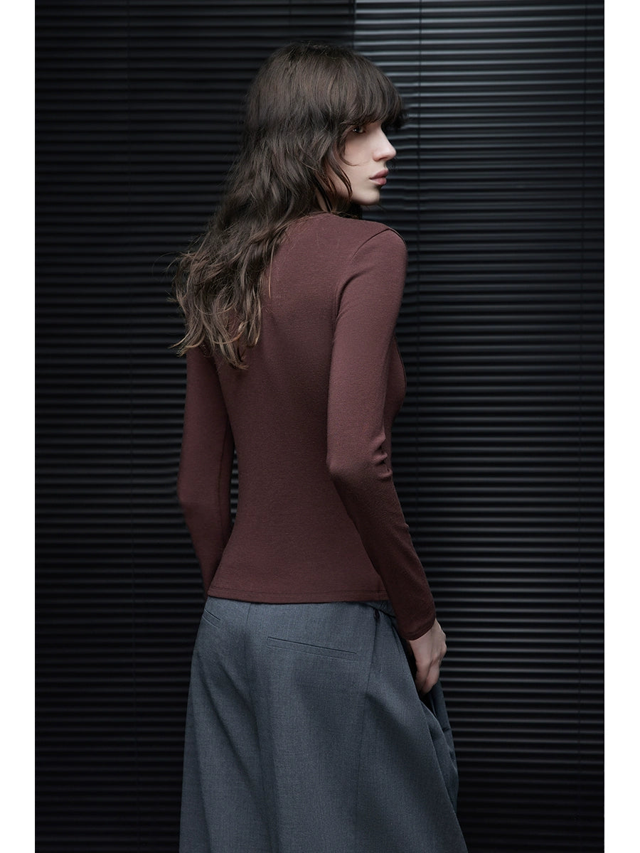Slim Fit V-Neck Long Sleeve Top_BDHL7646