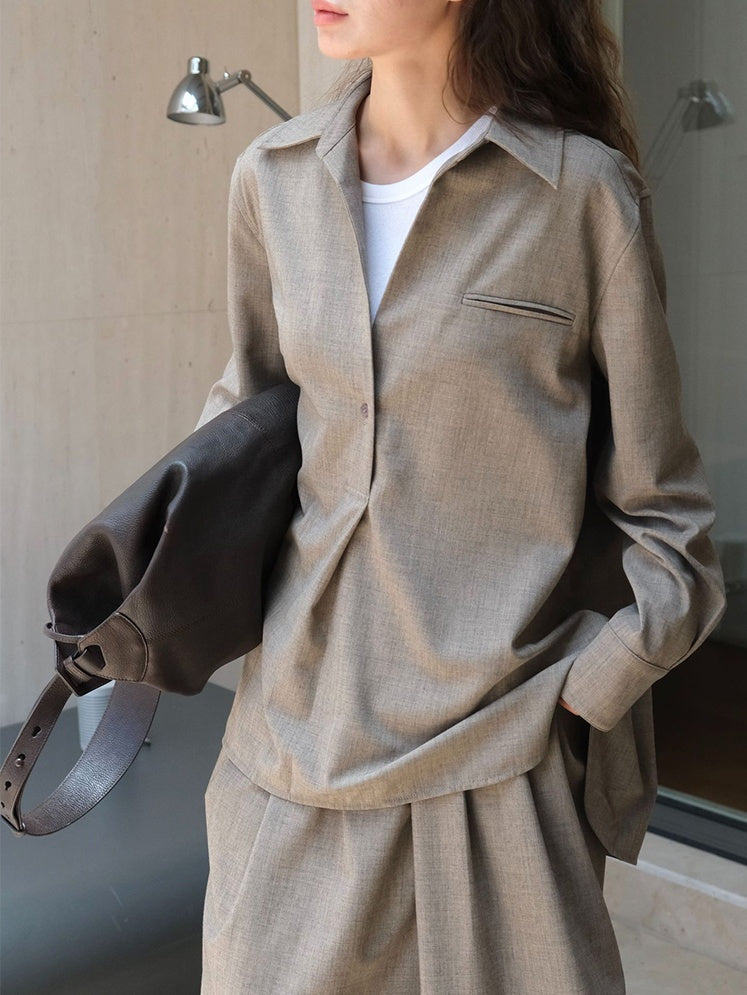 Simple Lapel Pullover Shirt_BDHL6522