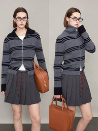 Striped Double Zipper Slim Tops_BDHL6614