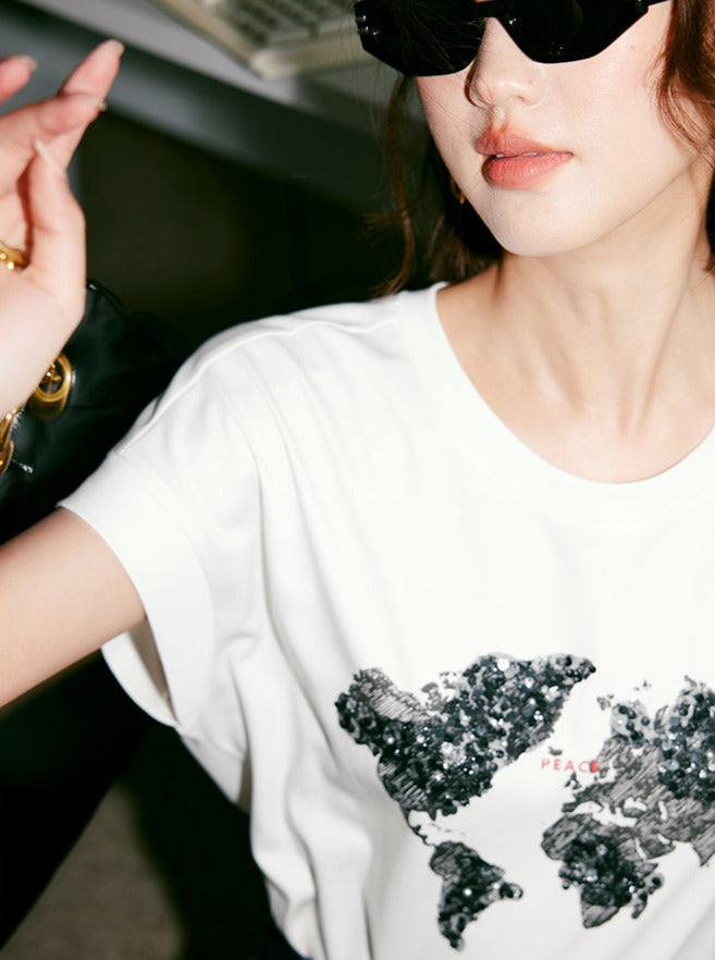 Sequined 3D Beads T-Shirt_BDHL6016