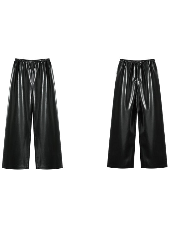 Black PU Leather Straight Pants_BDHL6764