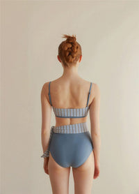 High Waist Striped Split Bandeau Bikini_HL3233