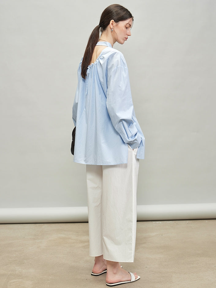 Back Drawstring Pleated Tops_BDHL7335