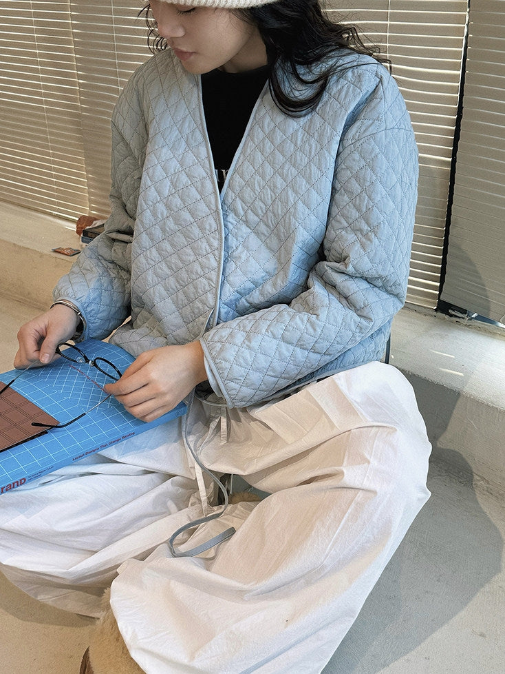 V-Neck Diamond-Stitch Jacket_BDHL8133