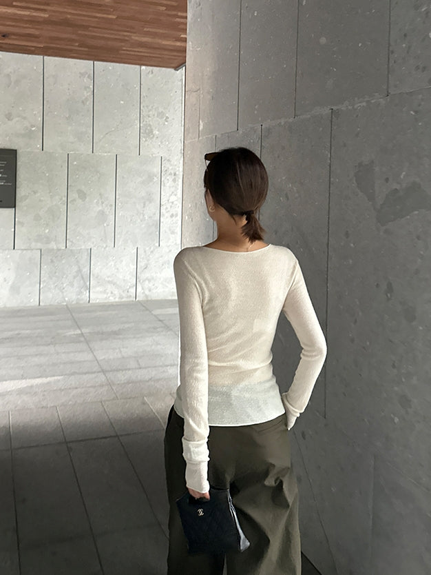 Round-Neck Stretch Slim-Fit Top_BDHL7845