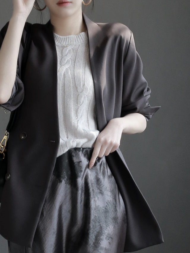Collarless Slim Suit Jacket_BDHL7260