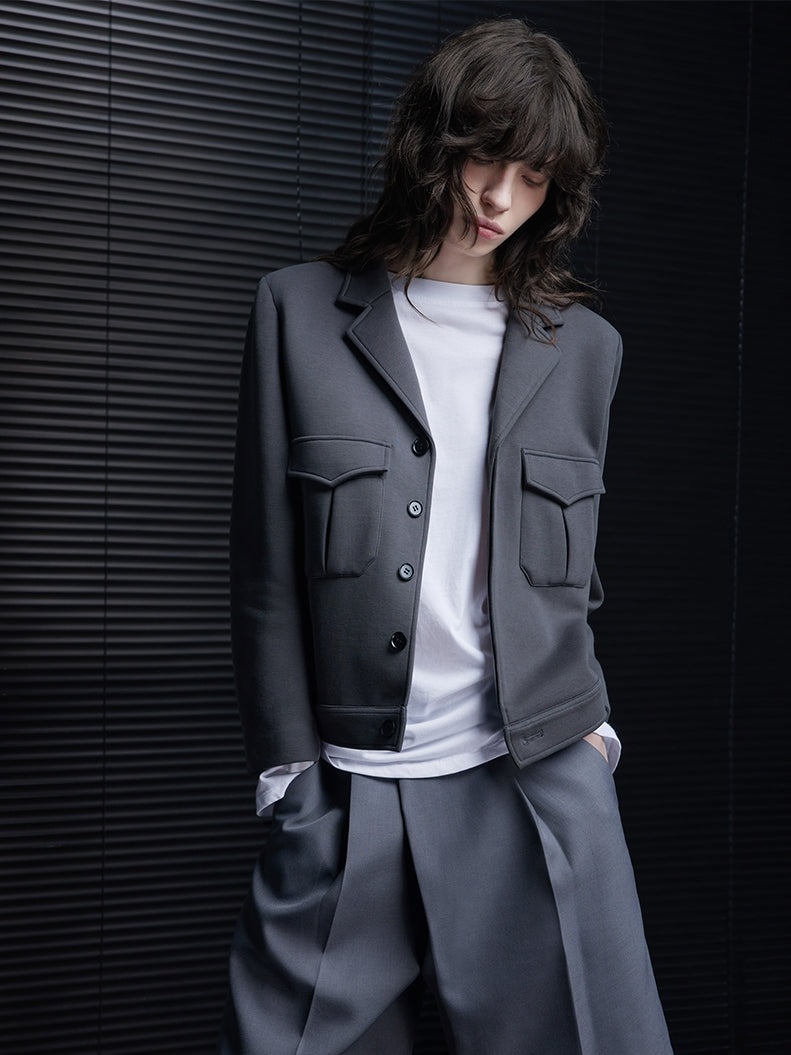 Gray Lapel Suit Jacket_BDHL7792