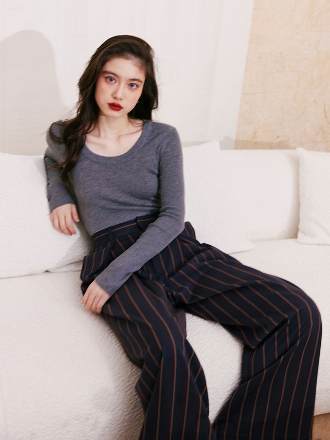 Striped Tuck Straight Pants_BDHL6844