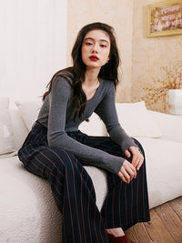 Striped Tuck Straight Pants_BDHL6844