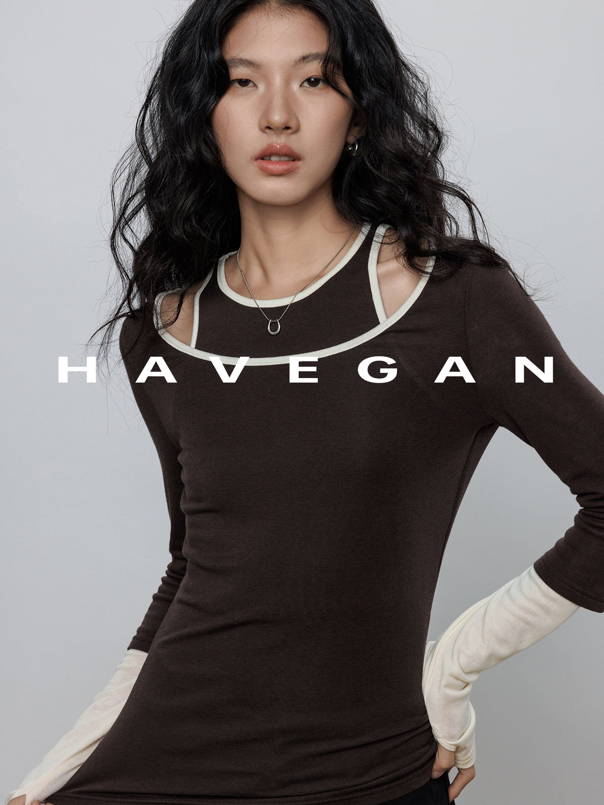 Contrast Color Vest &amp; Long-Sleeved Tops Set_BDHL7779