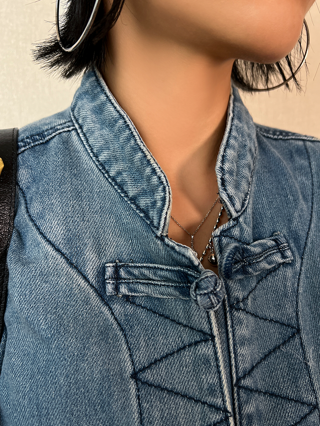 String Fastening Denim Jacket_BDHL6405