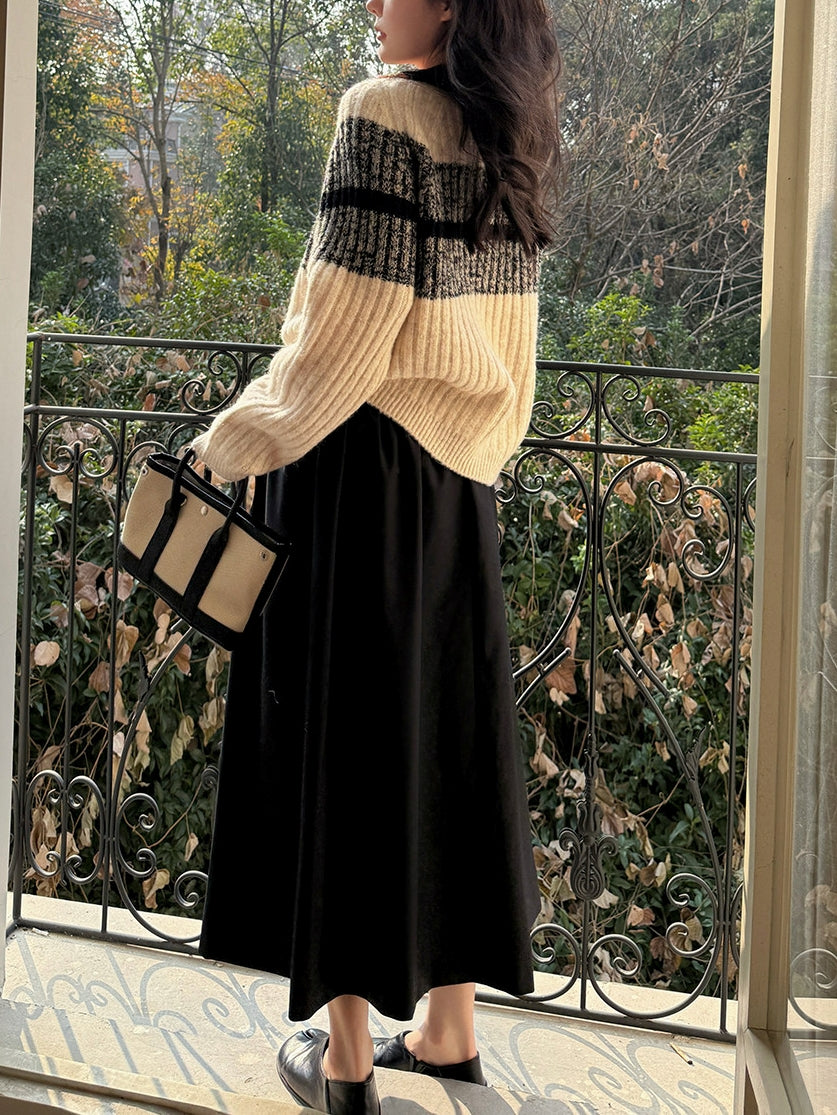 黑色褶皺長裙_BDHL8086