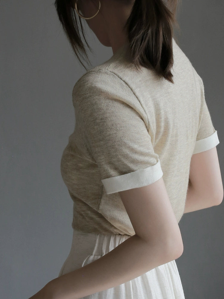 Soft Crew Neck Fake Two-Piece Knit Tee_BDHL7313