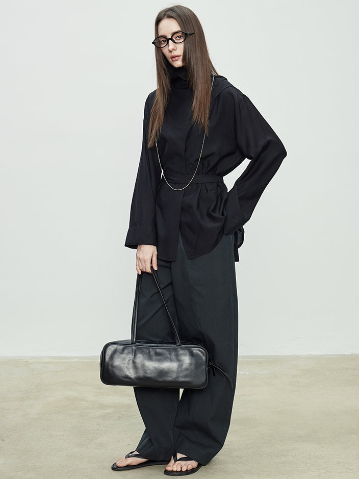 Draped Collar Ribbon Shirt_BDHL7100