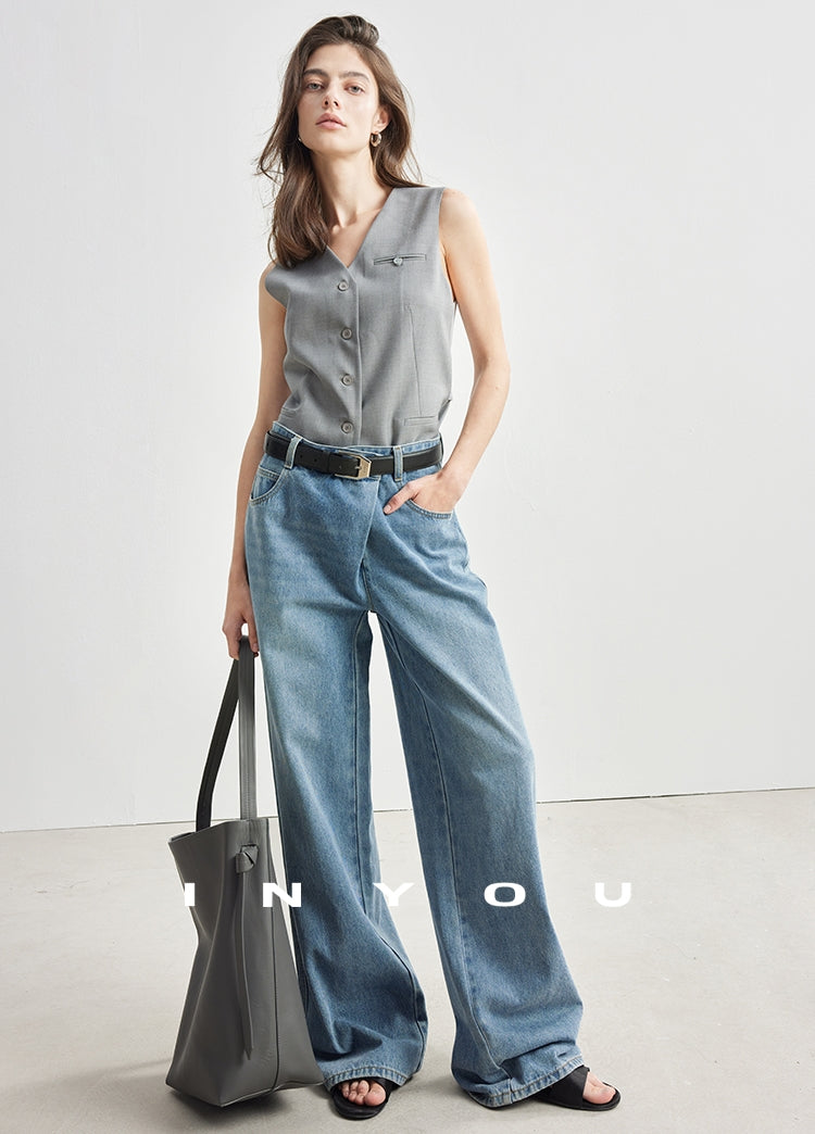 Straight Floor-Length Denim Pants_BDHL6951