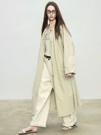 Collarless Loose Long Windbreaker_BDHL7088