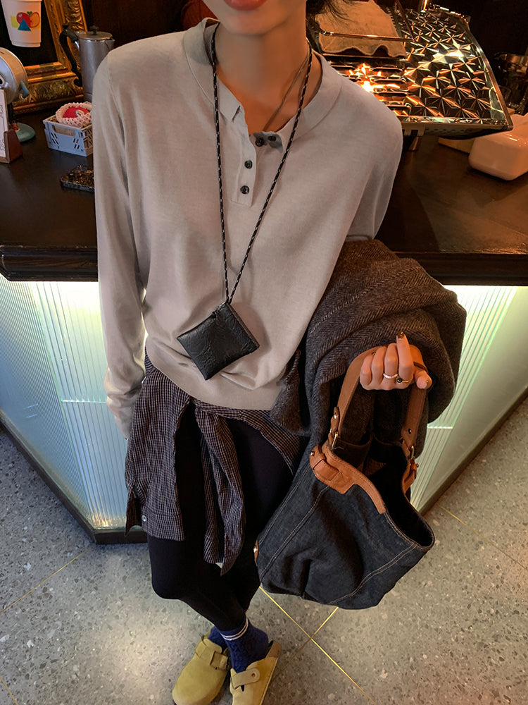 Polo Collar Loose Sweater_BDHL6659