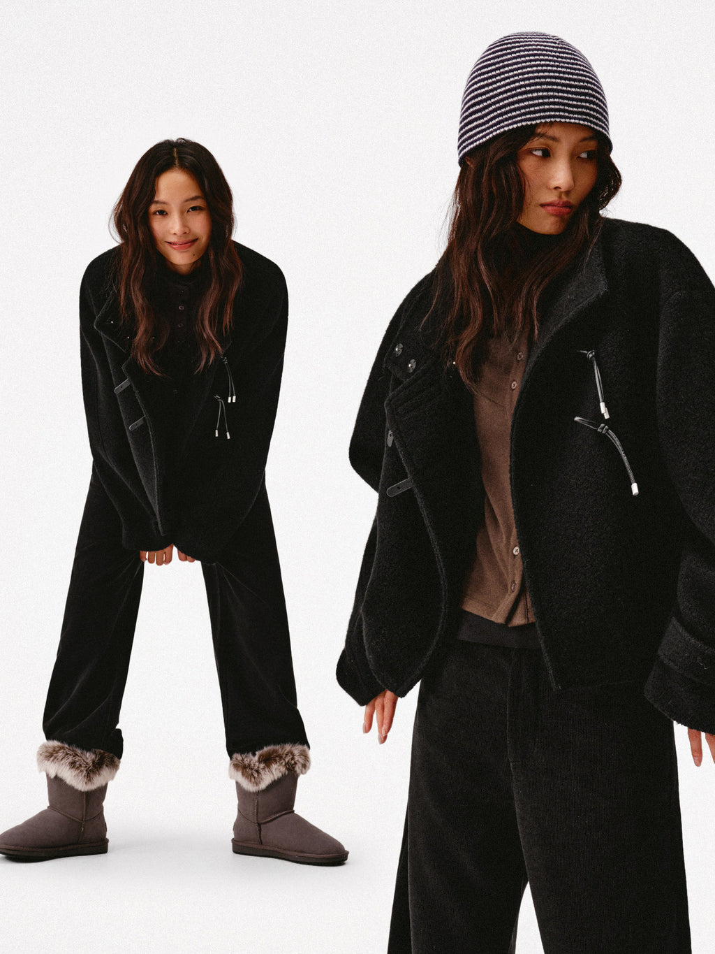 Stand Collar Wool Blend Short Coat_BDHL8504