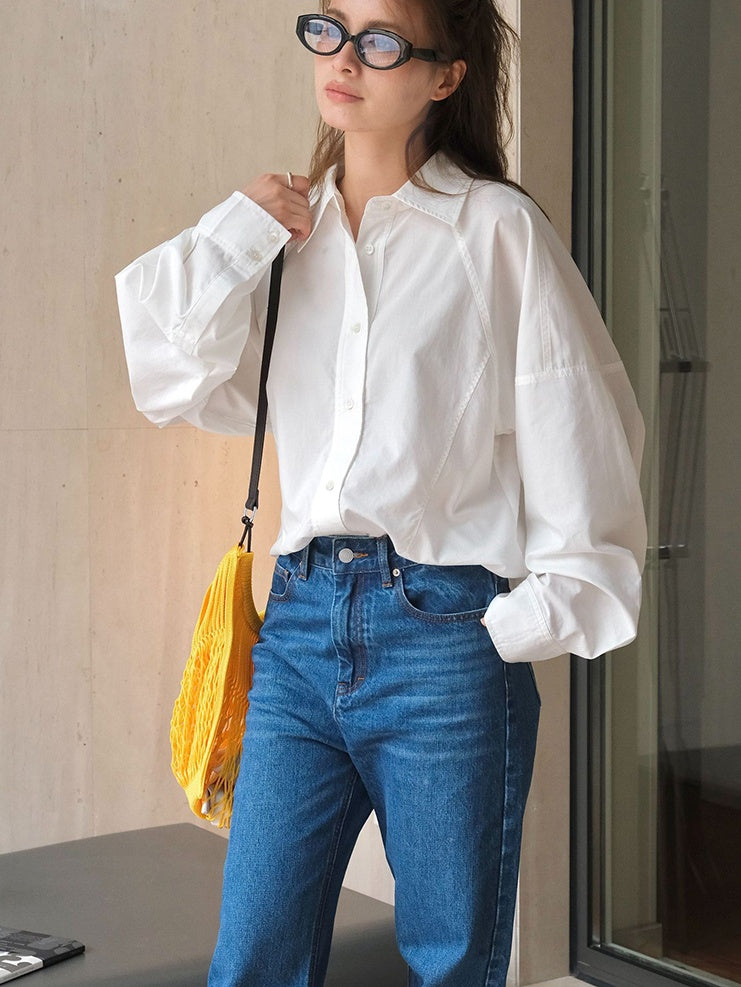 White Balloon Sleeve Shirt_BDHL6537