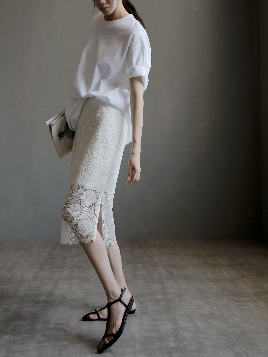 Round Neck Shirt And Fishtail Skirt Set_BDHL7635