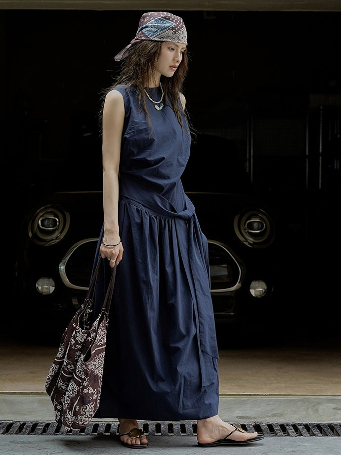Pleated Strap Sleeveless Dress_BDHL7532